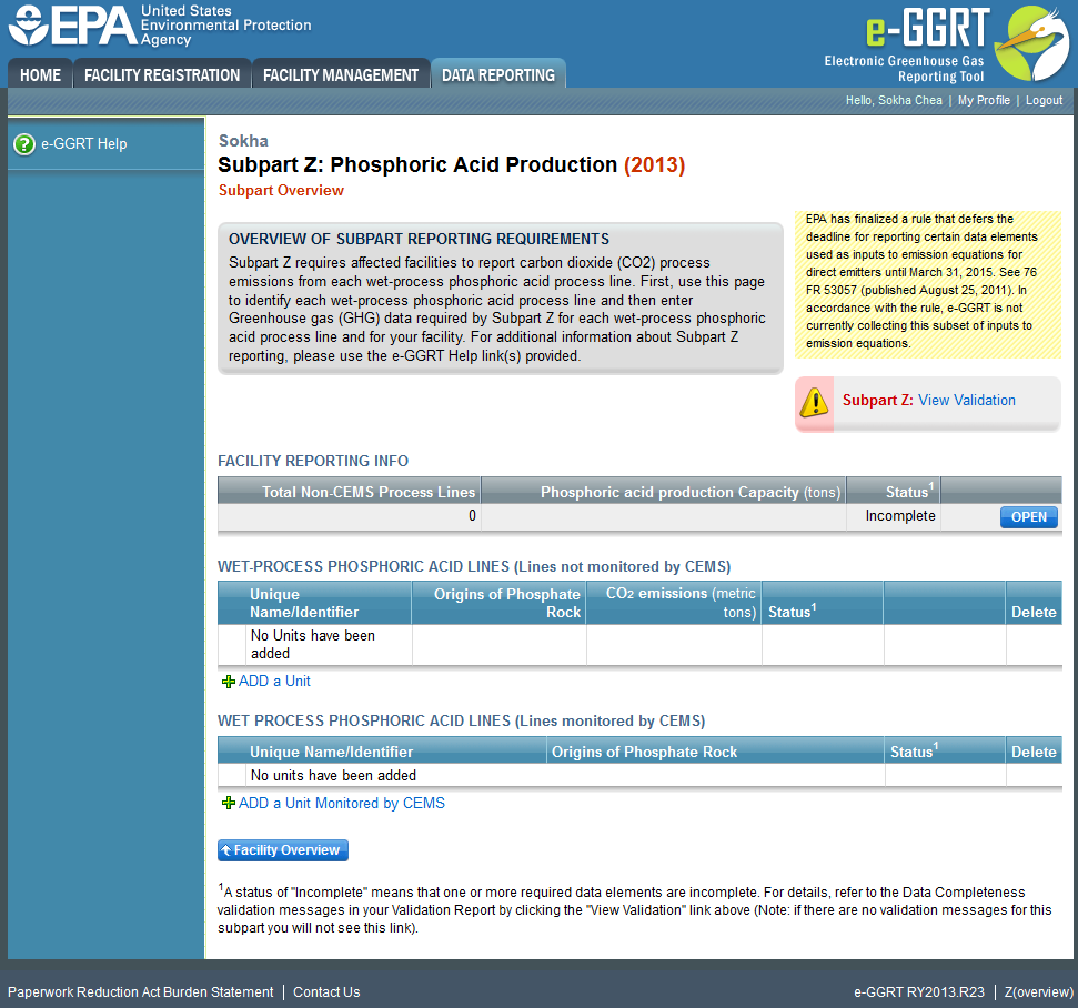 Subpart Z Overview page